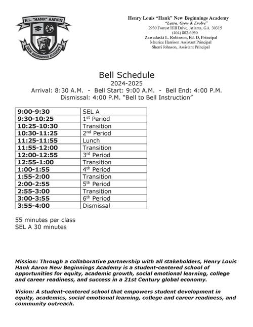 20242025 Bell Schedule / 20242025 Bell Schedule